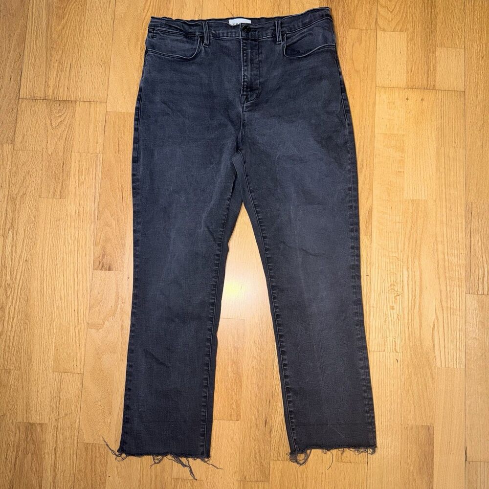 Frame Le High Straight Jeans Kerry 32 HR Faded Black Dark Wash Stretch 5-Pocket